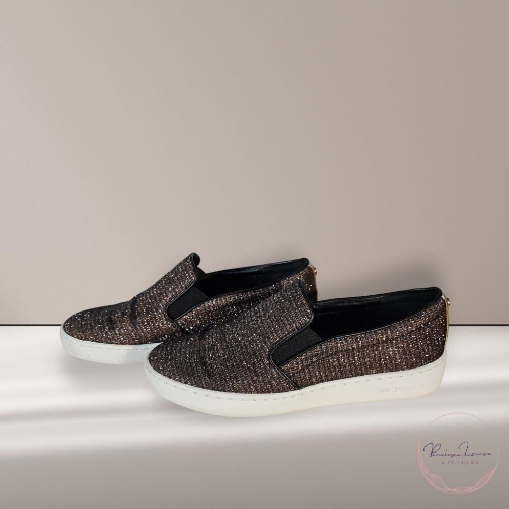 MICHAEL Michael Kors Keaton Slip-On Sneakers – Glitter Chain Mesh – Size 6.5M